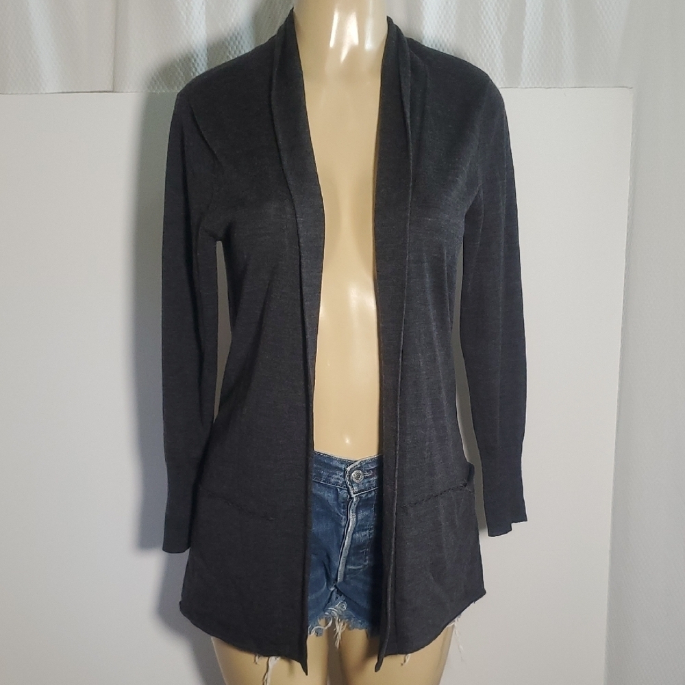 Eileen Fisher 100% Merinowool Cardigan Sz Petite M Open Sweater Long Sleeve Grey